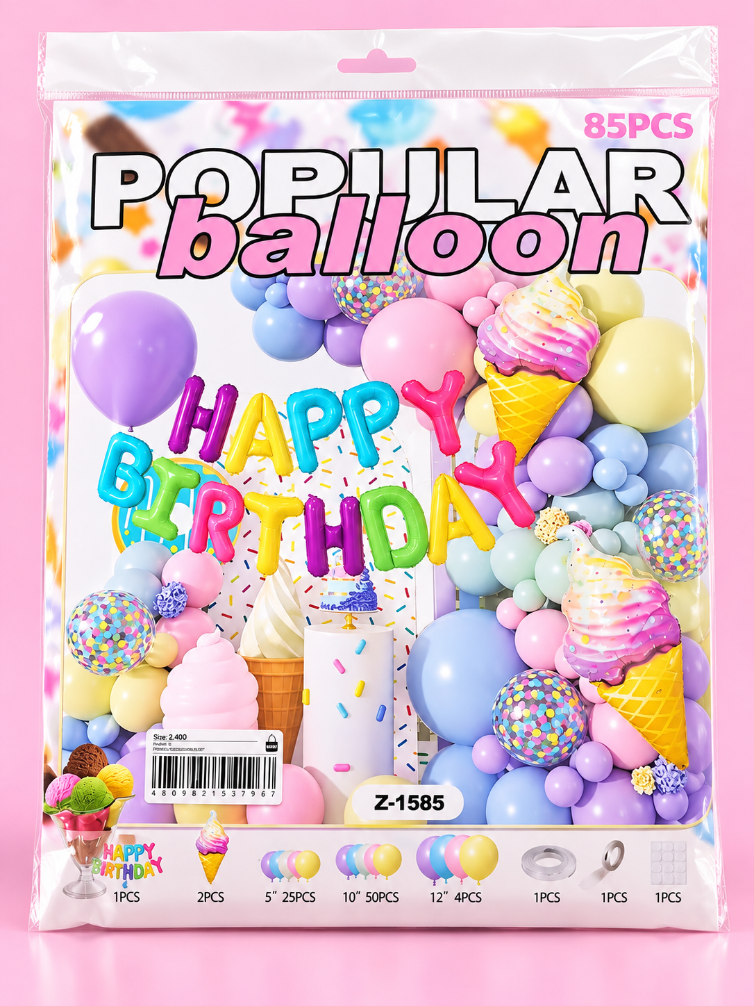 Happy Birthday Balloon Decoration Set – 85 Pieces Main image