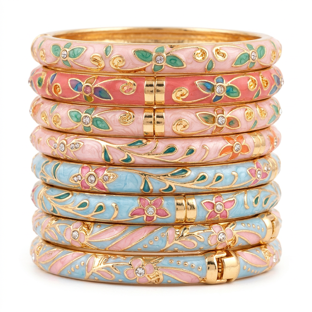 Enamel Floral Stainless Steel Bangles Main image