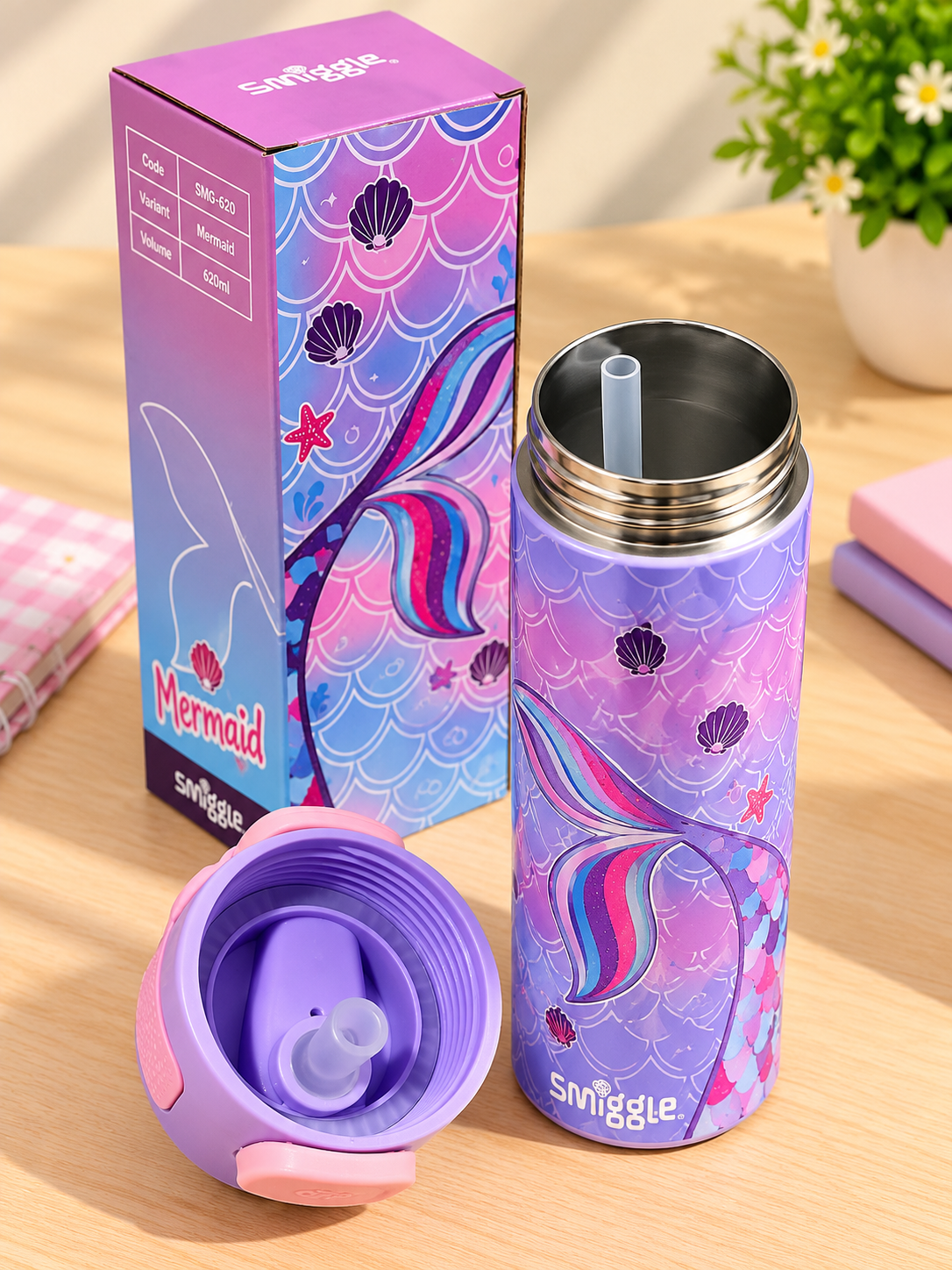 Smiggle Mermaid Insulated Water Bottle – 620 ml