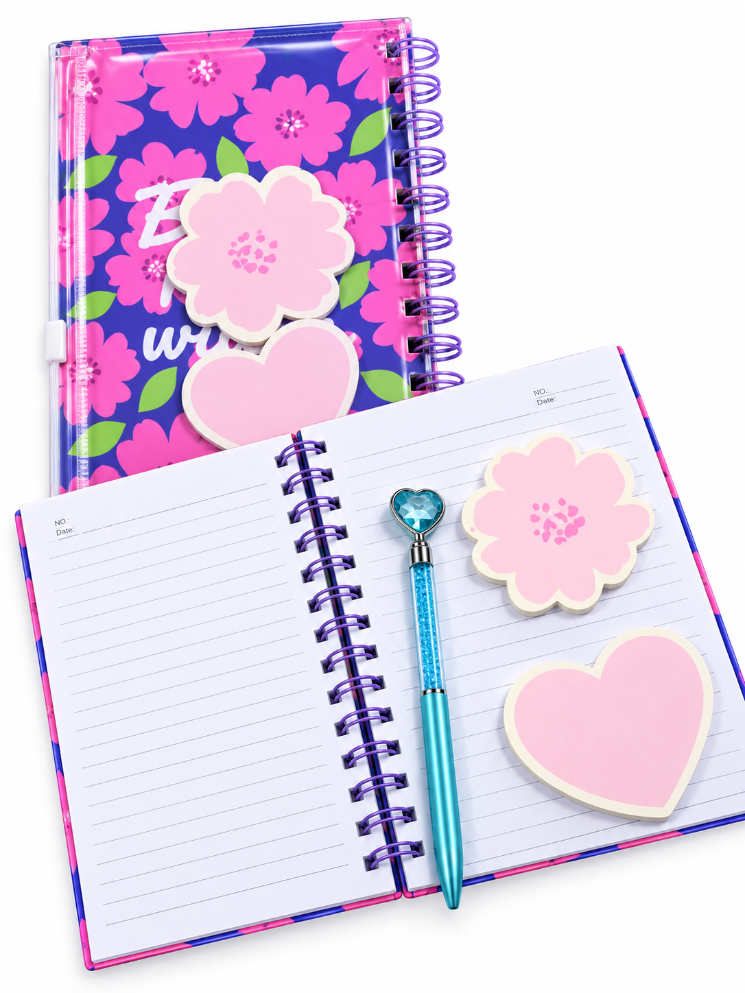 Cute Notebook Set with Pen & Sticky Notes - A5 Secondary image