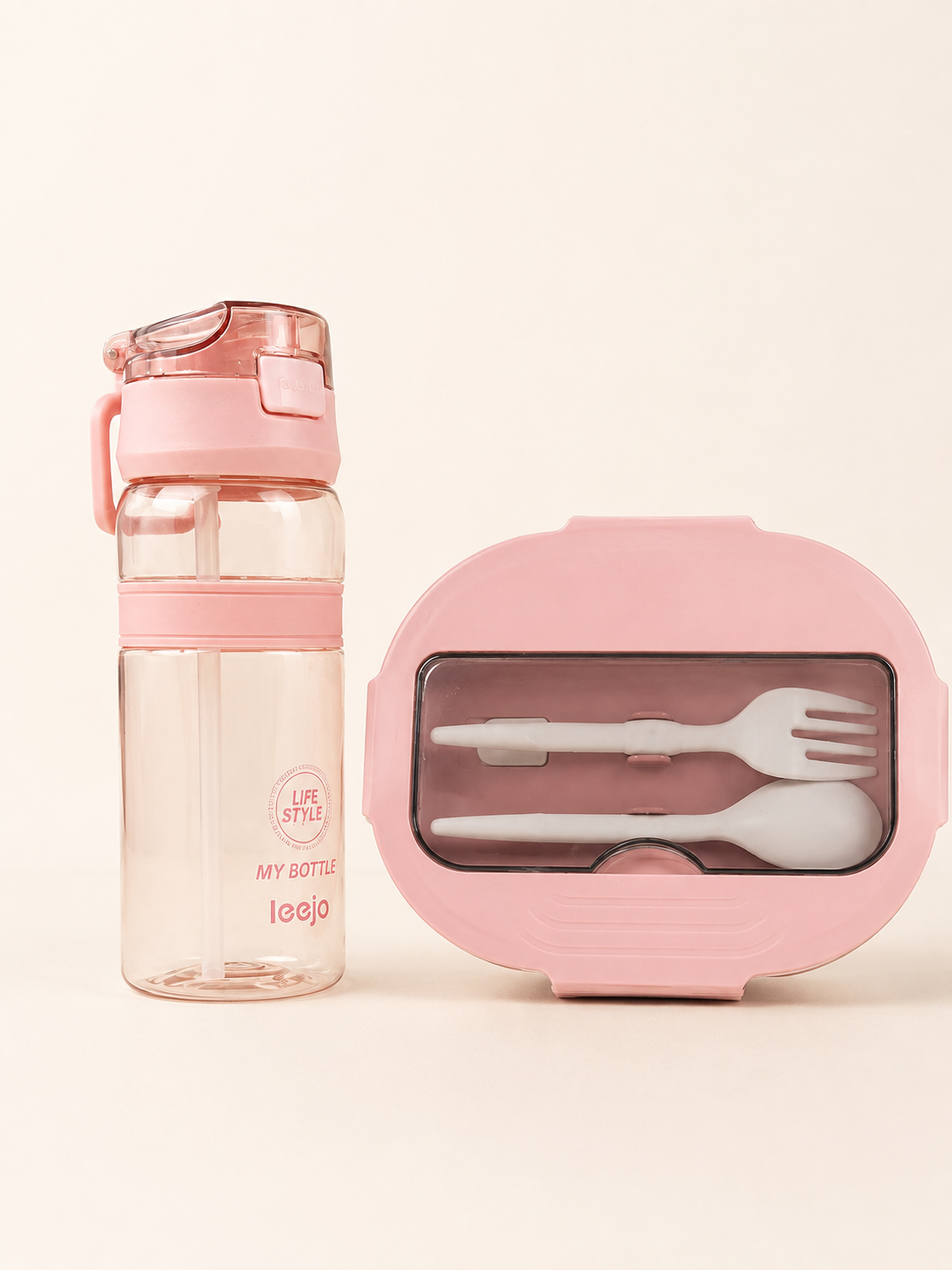 Pink Lunch Box & Water Bottle Set