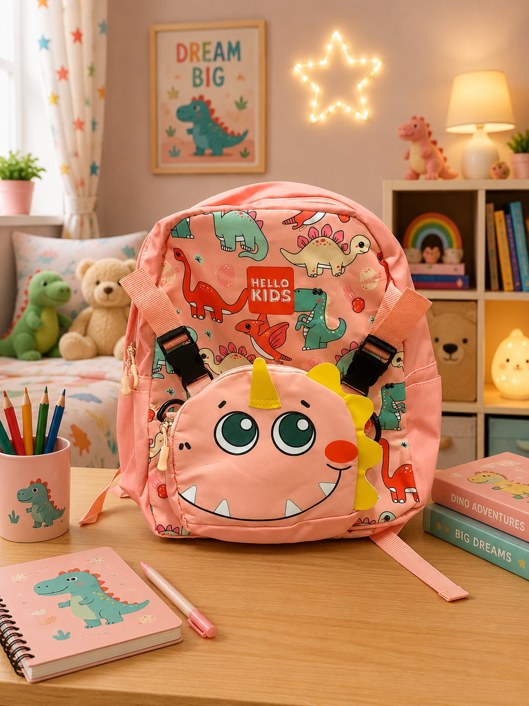 KIDS DINO BACKPACK - PINK (13.5 INCHES)