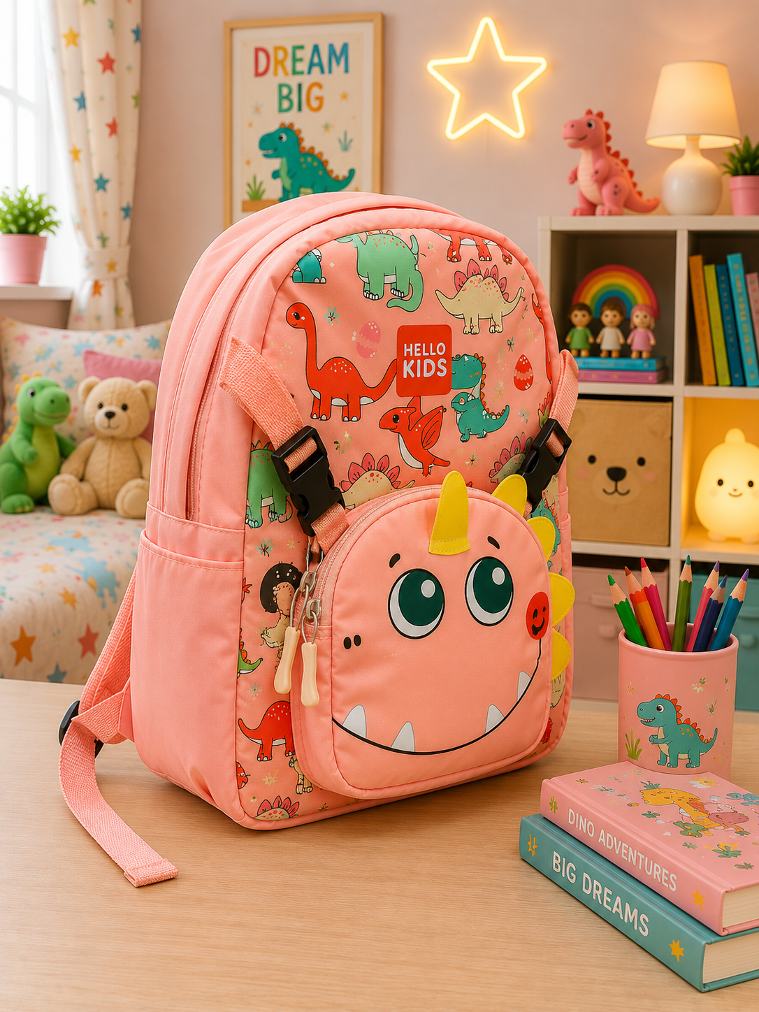 KIDS DINO BACKPACK - PINK (13.5 INCHES)