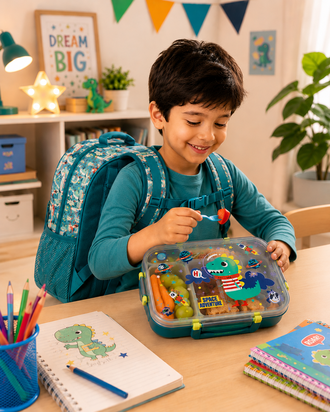 Dino Backpack & Steel Lunch Box Set