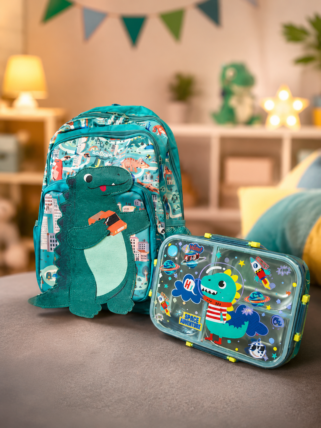 Dino Backpack & Steel Lunch Box Set