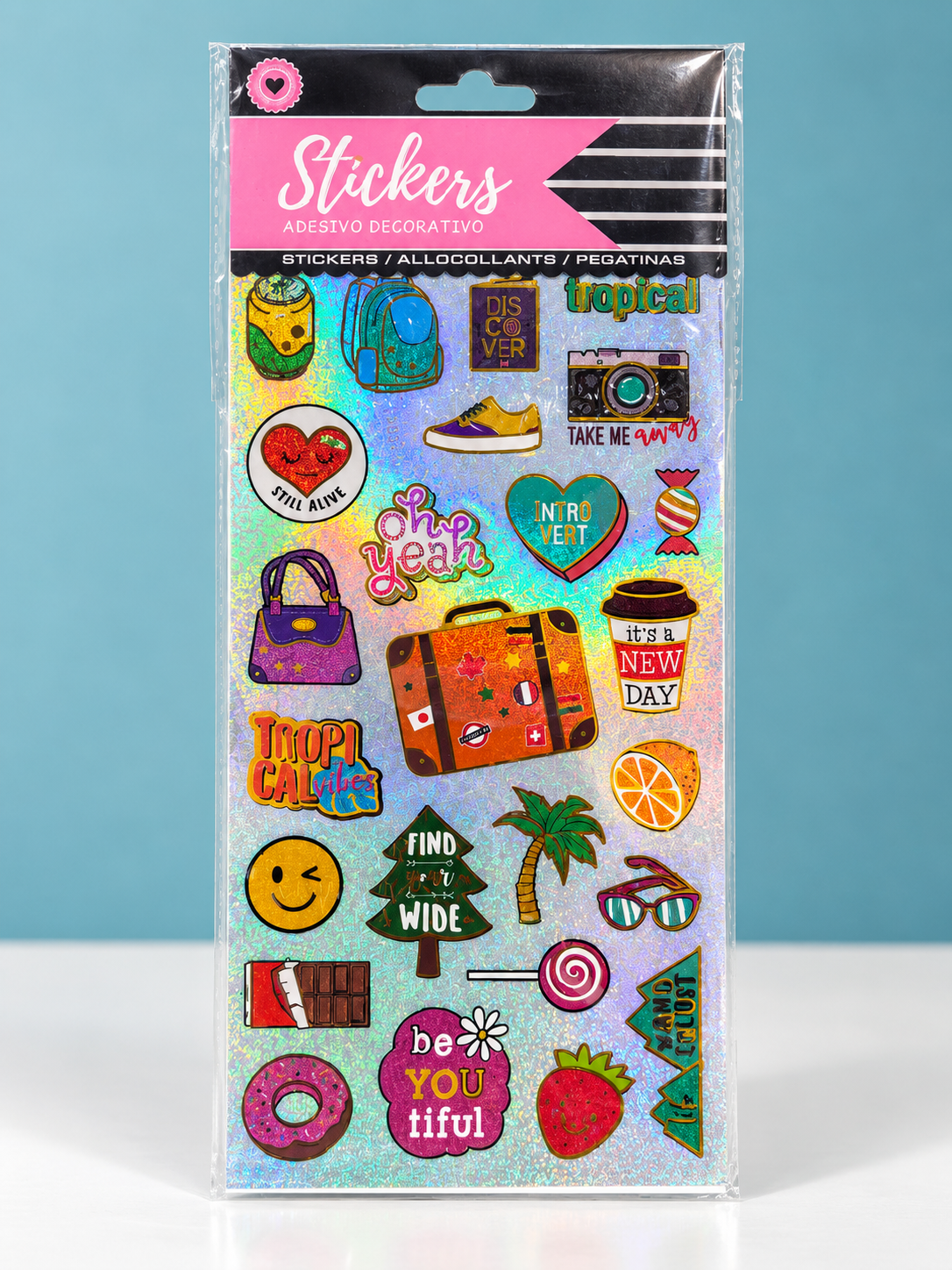 Holographic Travel-Themed Sticker Sheet