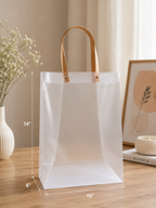 Frosted Plastic Gift Bag with Tan Handles