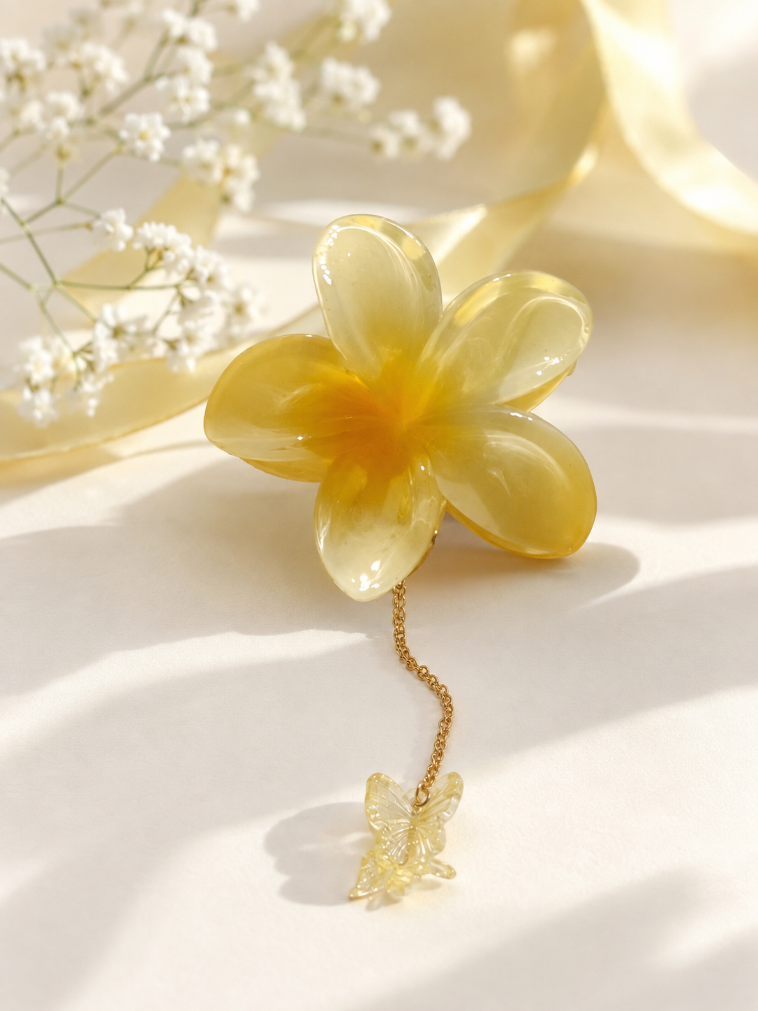 Flower Hair Claw with Butterfly Chain Charms